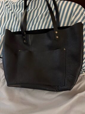 PLG Classic Pebbled Black Leather Tote Bag - Large